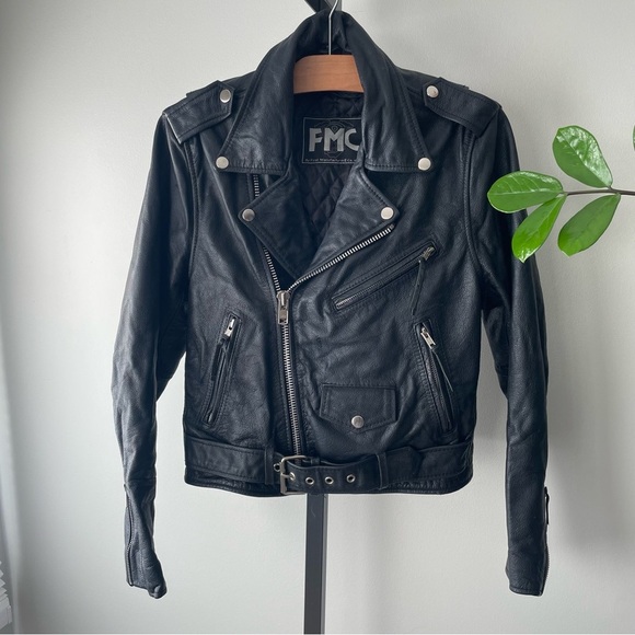 Vintage FMC Genuine 100% Leather Biker Moto Jacket 90s Black Womens Small - Picture 12 of 16